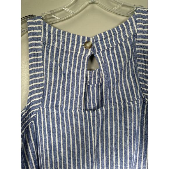 For Cynthia Sleeveless‎ Dress S Blue White Striped Linen Blend Pockets Nautical - Picture 3 of 9